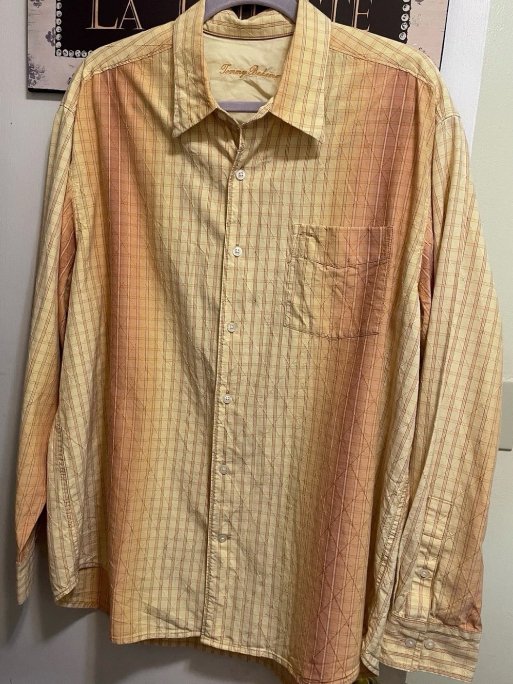 Tommy Bahama Silk Blend Shirt Yellow Orange Ombre Long Sleeve Men's Size XL